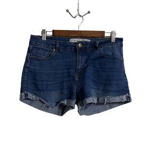 Denim Co Womens Blue Dark Wash Mid Rise Cut Off Cuffed Jean Shorts Size 8
